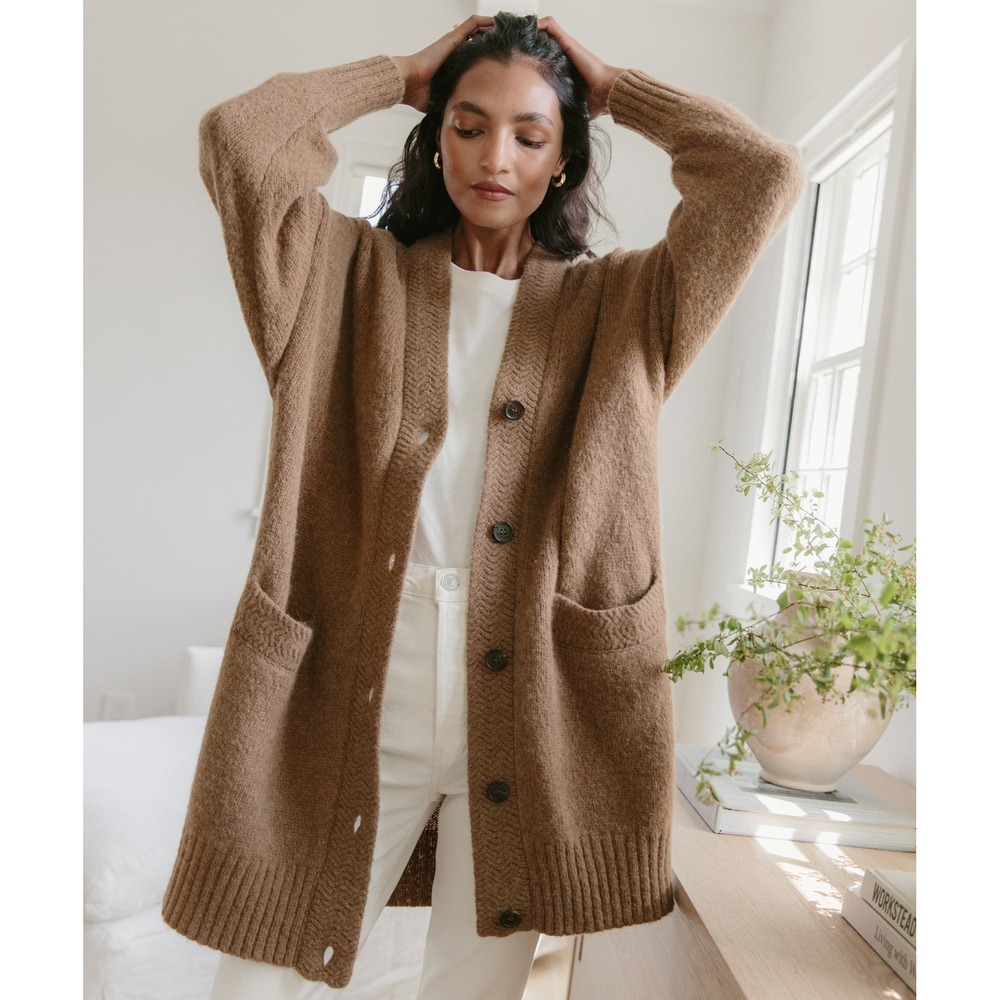 Jenni Kayne Womens Alpaca Wool Blend Oversized Cottage Cardigan Sweater Size S